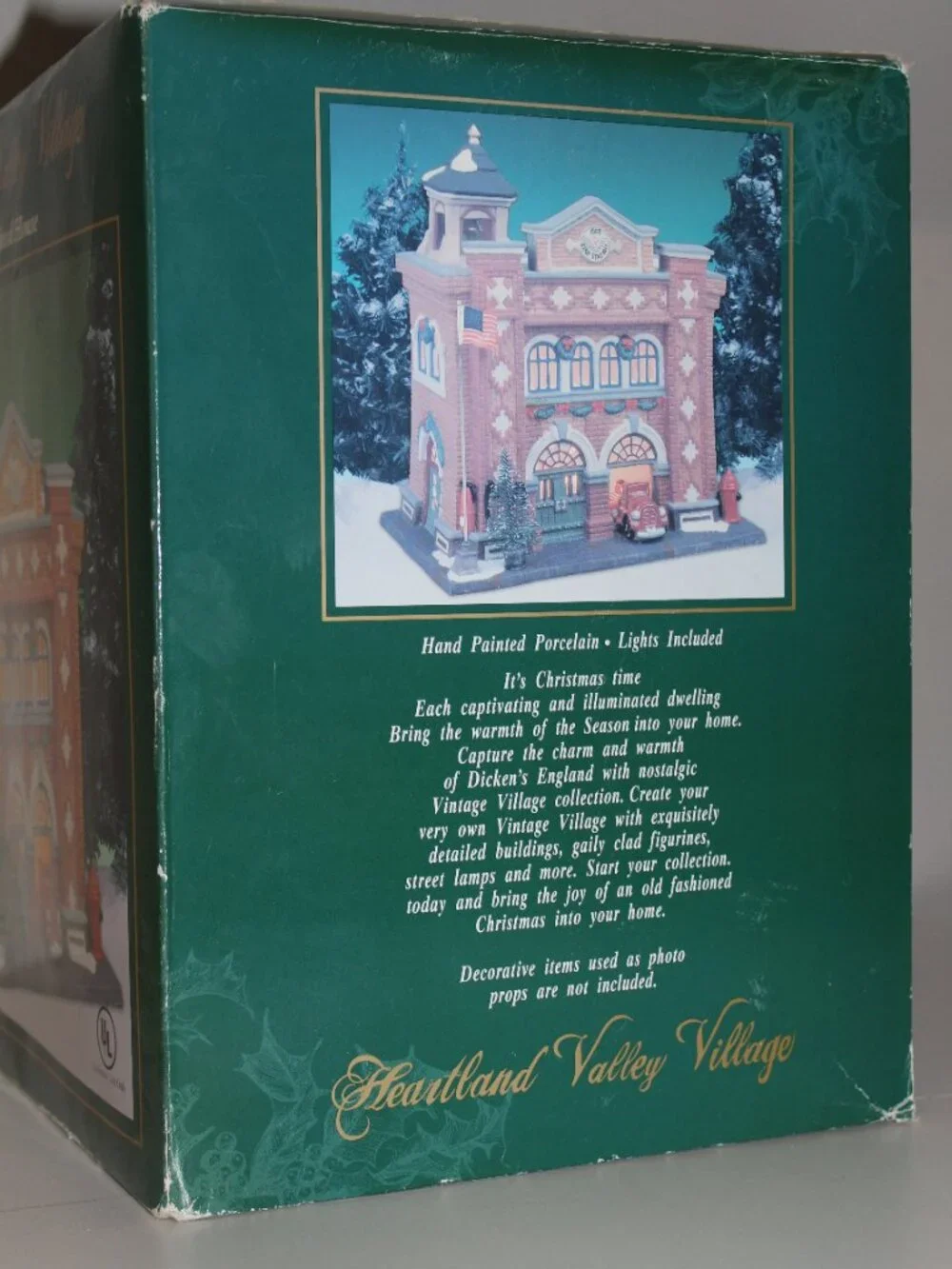 Vintage Heartland Valley Village Christmas Fire Station Lighted Porcelain House